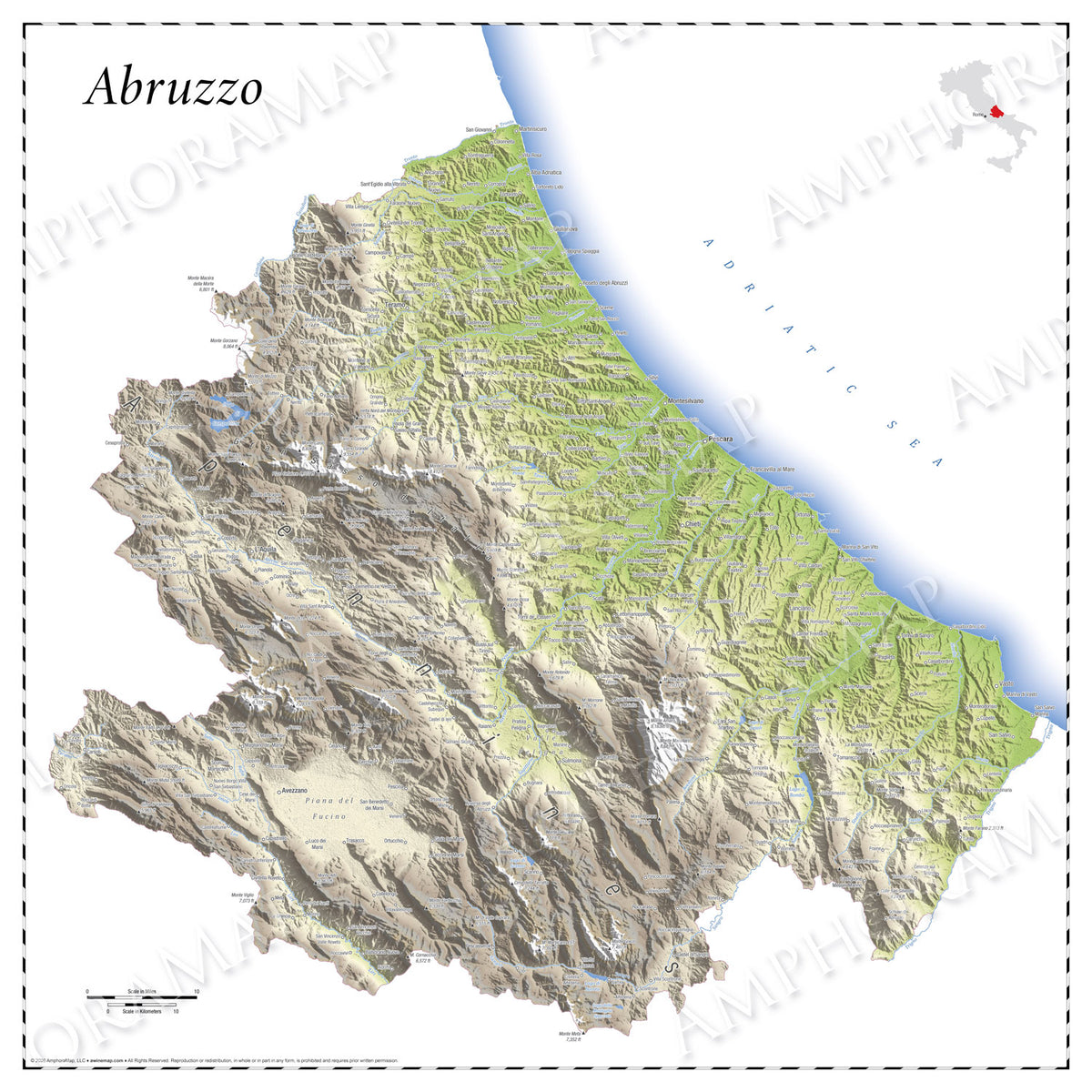 Abruzzo Topographic Relief Map