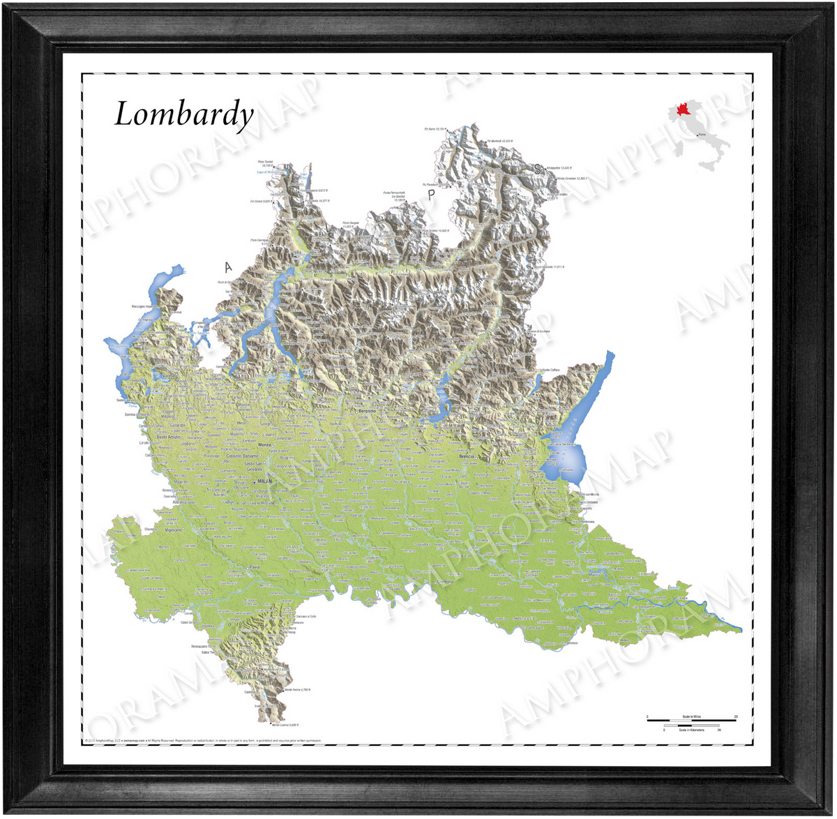 Lombardy Topographic Relief Map