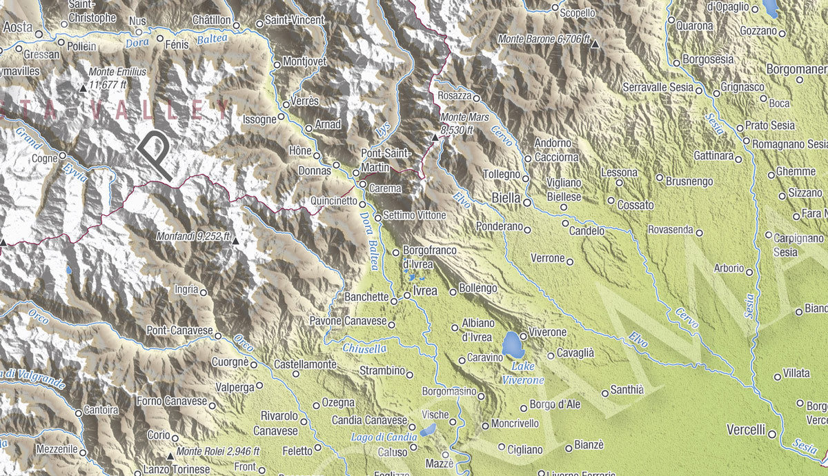 Piedmont Topographic Relief Map