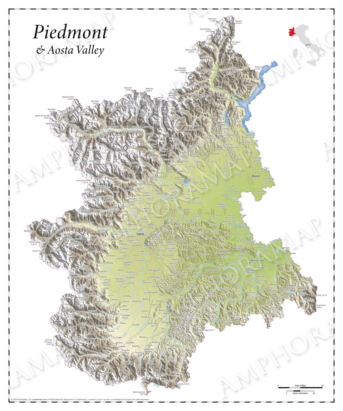 Piedmont Topographic Relief Map