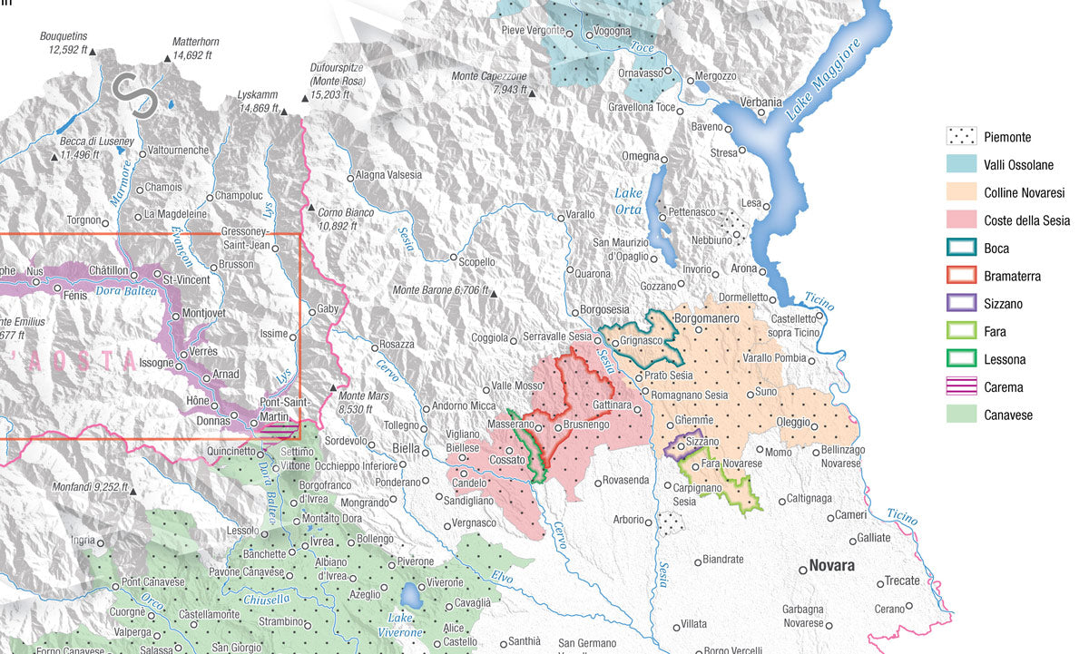 Piedmont & Aosta Valley Wine Map