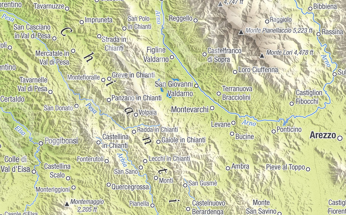 Tuscany Topographic Relief Map