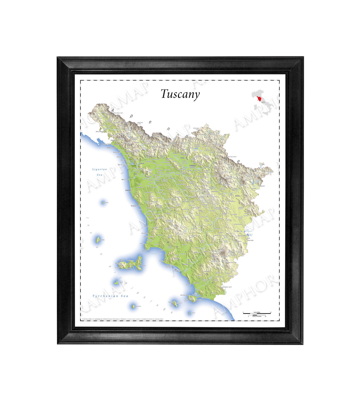 Tuscany Topographic Relief Map