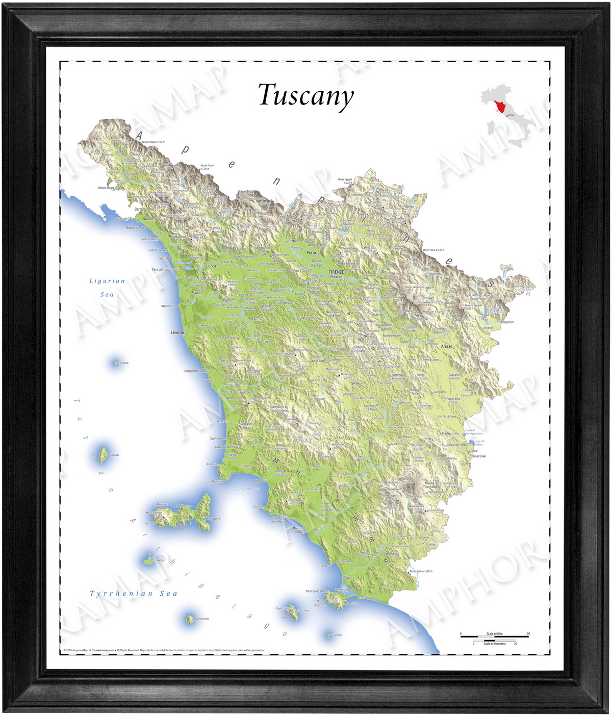 Tuscany Topographic Relief Map