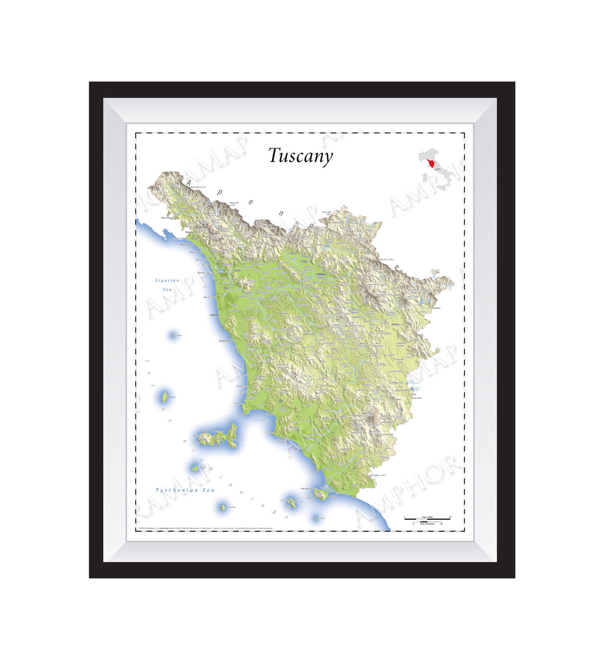 Tuscany Topographic Relief Map