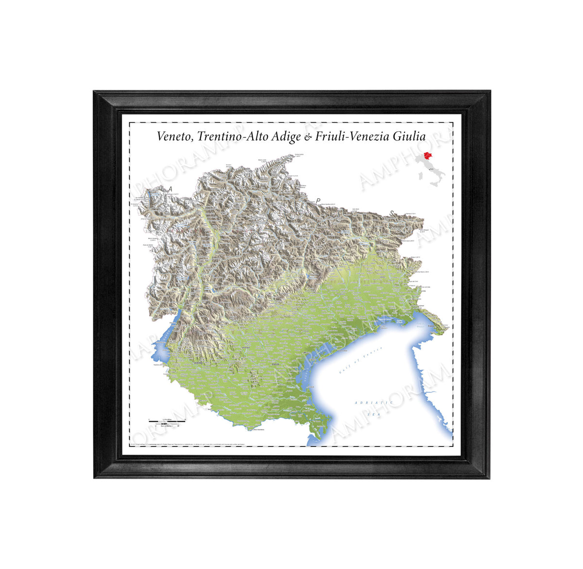 Veneto, Trentino-Alto Adige, & Friuli-Venezia Giulia Topographic Relief Map