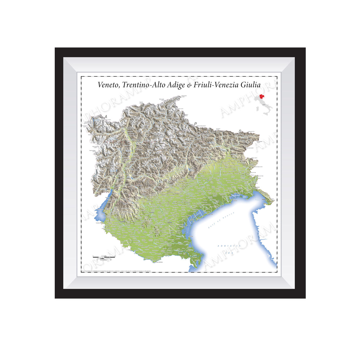 Veneto, Trentino-Alto Adige, & Friuli-Venezia Giulia Topographic Relief Map